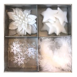 Набор елочных украшений Ю-343/344 16*16*3 см,бел.(цветы,звезды,снеж.) фото из интернет-магазина Строймикс