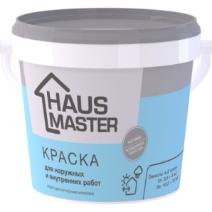Краска HAUS MASTER белая для наруж. и вн. работ 1,0л (1,4 кг) фото из интернет-магазина Строймикс