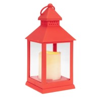 Декоративный фонарь со свечкой 10,5х10,5х24 см красный корпус цвет свечения теплый белый арт.513-059 фото в Строймикс