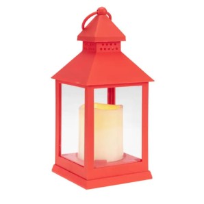 Декоративный фонарь со свечкой 10,5х10,5х24 см красный корпус цвет свечения теплый белый арт.513-059 фото из интернет-магазина Строймикс