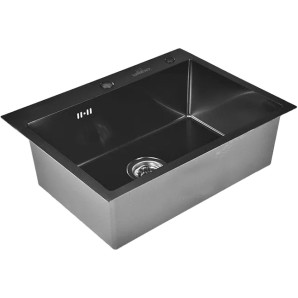 Мойка кухонная WS-37050B/GER013 графит нерж сталь Wisent + сифон Ger013 + дозатор WW405В+коландер пластик кор 80*53 фото из интернет-магазина Строймикс