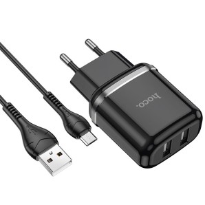 Сетевое зарядное устройство hoco N4 2USB порта черный 30992 фото из интернет-магазина Строймикс