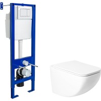 Унитаз подвесной с инсталляцией Saniteco KW-99048+Berger Atom 410040333 c кнопкой фото в Строймикс