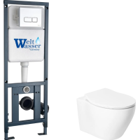Унитаз подвесной с инсталляцией Saniteco KW-99046+WeltWasser Marberg 410 c кнопкой фото в Строймикс