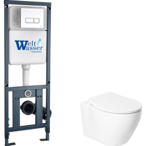 Унитаз подвесной с инсталляцией Saniteco KW-99046+WeltWasser Marberg 410 c кнопкой фото из интернет-магазина Строймикс
