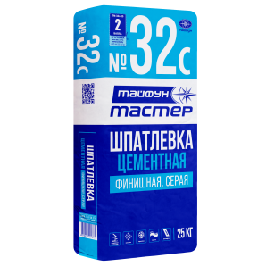 Шпатлевка Тайфун Мастер №32с цементная серая финишная. 25 кг. фото из интернет-магазина Строймикс