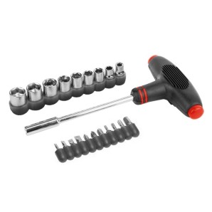 Набор отвертка с Т-образной ручкой с битами и головками 20 предметов Hobbi 33-2-123 фото из интернет-магазина Строймикс